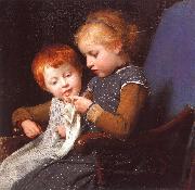 Albert Anker The Little Knitters oil on canvas